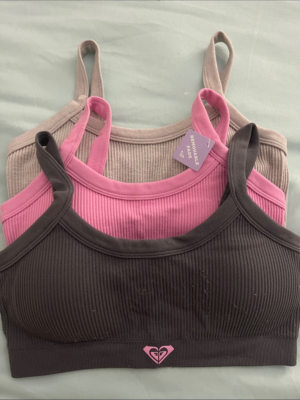 Roxy Ribbed Seamless Bralette Set - Black, Pink, Taupe